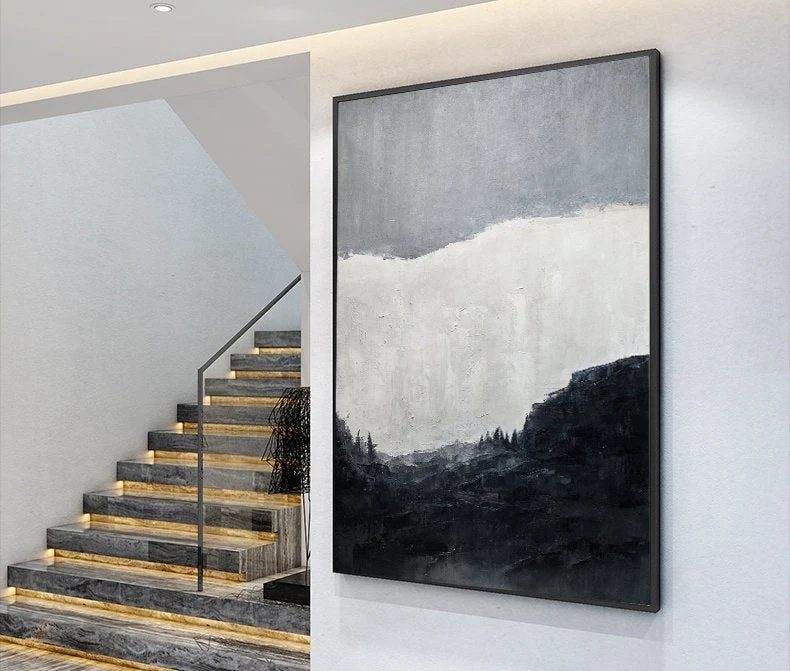 Abstract Gray Minimalist White Abstract Canvas Artwork G1CFD wall art